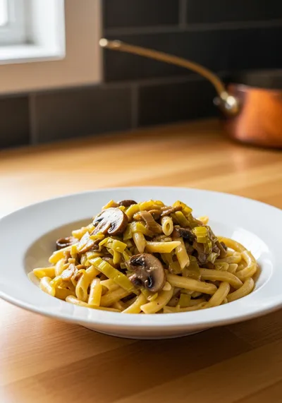 Caramelized Leek and Mushroom Gruyere Pasta