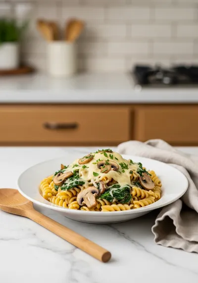Creamy Parmesan Spinach Mushroom Pasta