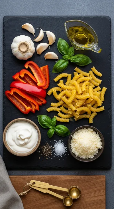 10-Minute Creamy Roasted Red Pepper Pasta - cooking process