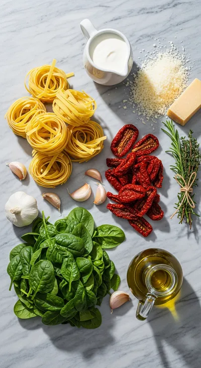 Creamy Sun-Dried Tomato Linguine With Spinach - cooking process