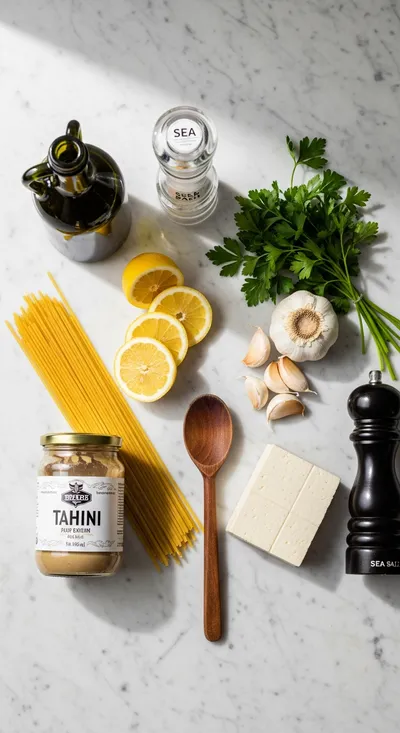 Creamy Tahini Pasta with Lemon Garlic Tofu - cooking process