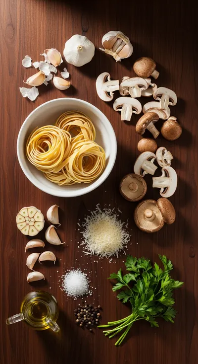 Garlic Mushroom Pasta - cooking process