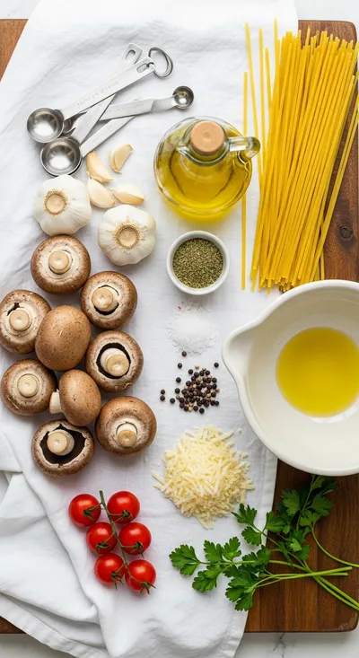 Mushroom and Garlic Spaghetti Dinner - cooking process