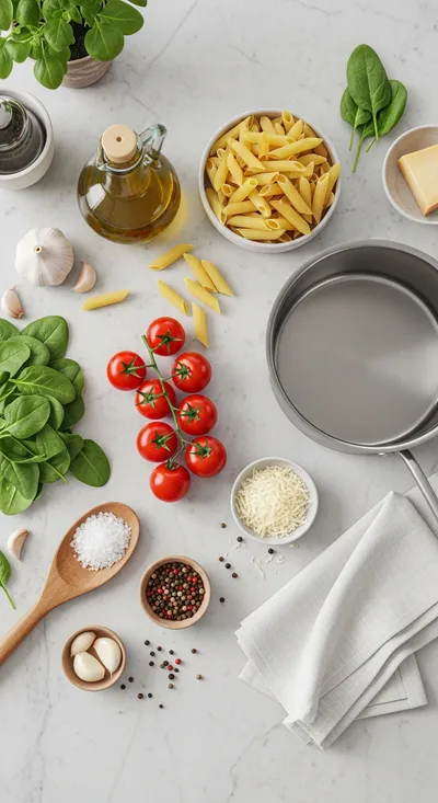 Pasta With Tomatoes And Spinach - cooking process